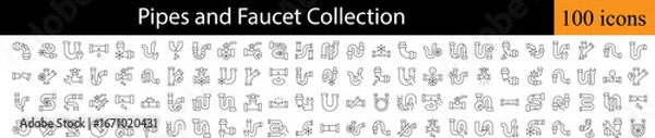 Fototapeta Faucet and Pipes Simple Icon Collection. Editable Stroke. Perfect for Graphics, Designs, Books, Adverts, Apps