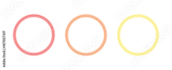 Fototapeta A collection of colorful glowing neon circle frames