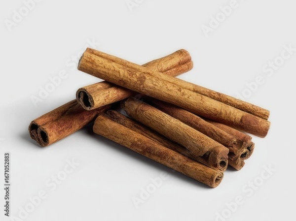 Fototapeta Cinnamon sticks clustered, light background