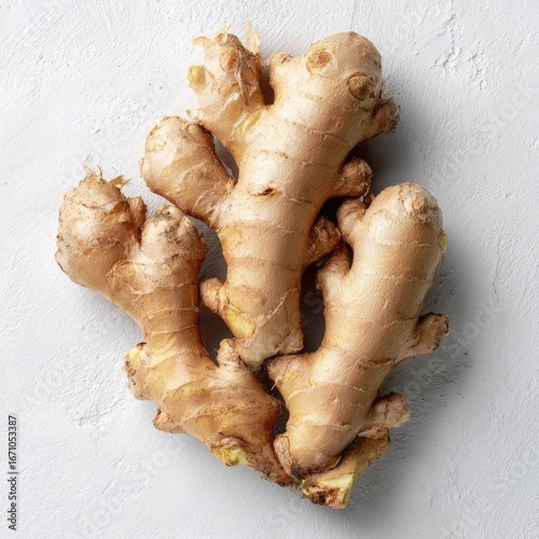 Fototapeta Fresh ginger root cluster on light background