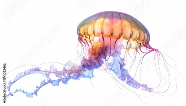 Obraz Mesmerizing jellyfish underwater, vibrant colors, graceful tentacles, ocean life.