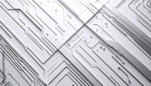 Obraz Abstract Silver Circuit Board Pattern with Complex Geometric Lines and Tech Style