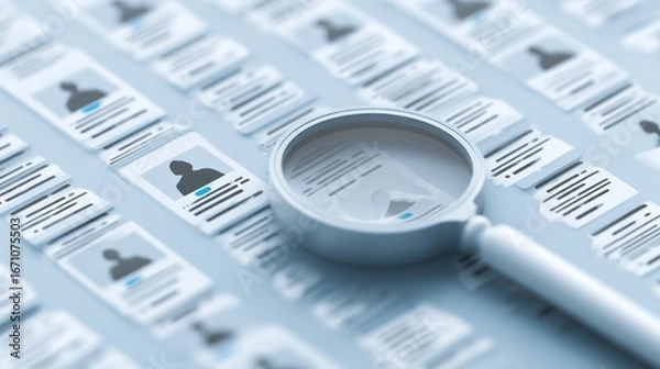 Fototapeta Job application screening process with magnifying glass