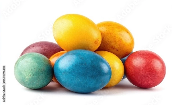Obraz Colorful Easter eggs piled on white