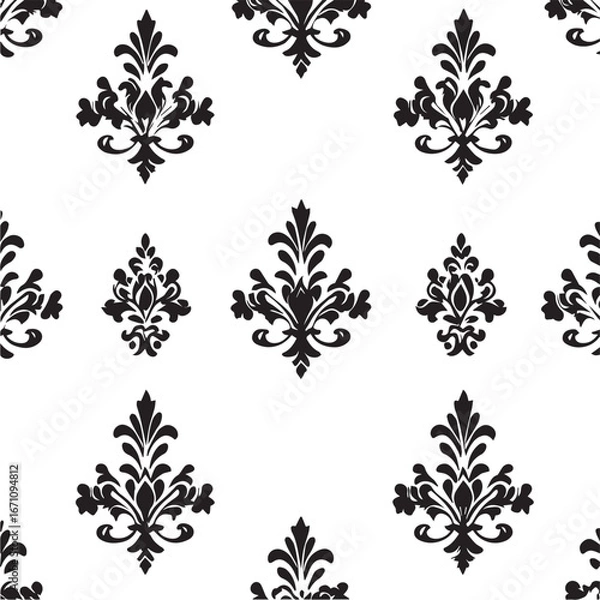 Fototapeta Seamless Black and White Damask Pattern