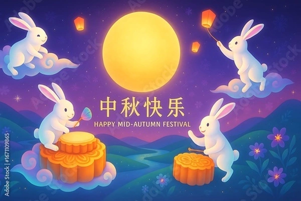 Fototapeta easter card with bunny and eggs