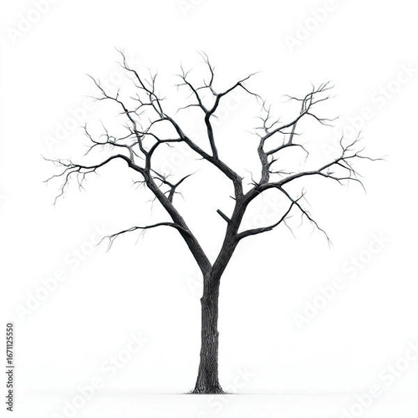 Obraz Bare tree with dark branches isolated on white background