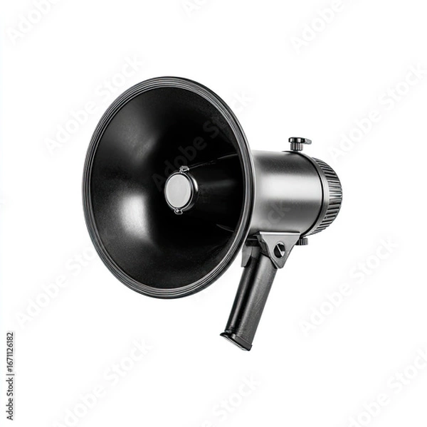 Obraz Black megaphone with handle isolated on white background