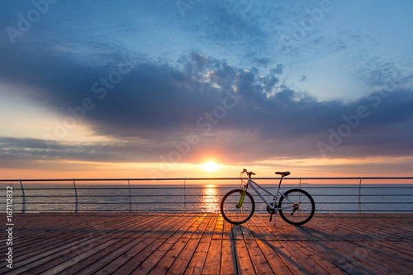 Fototapeta Silhouette of a parts bicycle, handlebar on the beach 