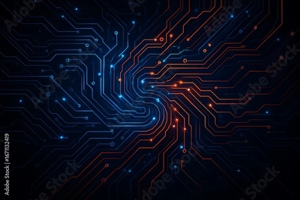 Fototapeta Swirling Neon Circuit Network