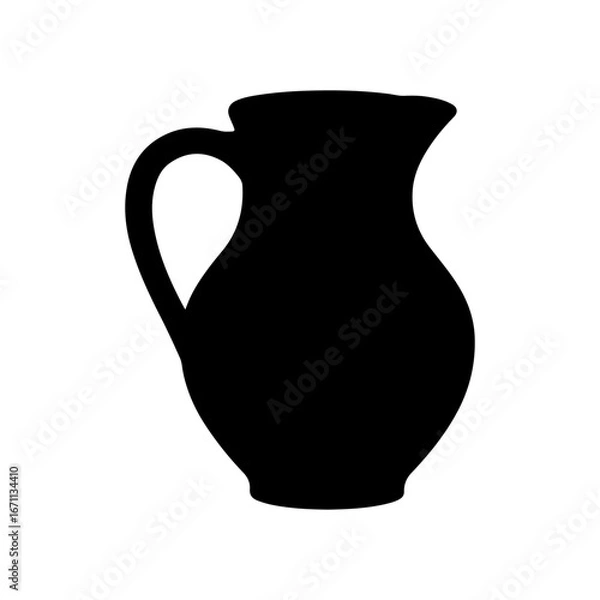 Fototapeta Clay jug silhouette vector flat illustration on white background.