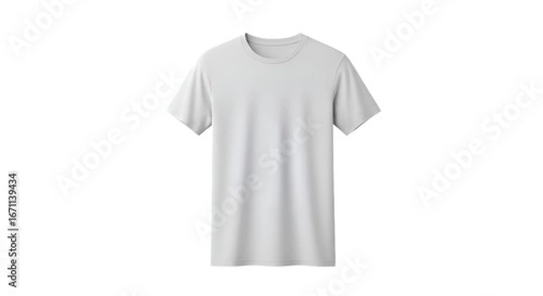 Fototapeta Plain, light gray t-shirt, front view, isolated on white background.