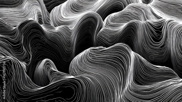 Fototapeta Abstract black and white layered lines create a textured surface.