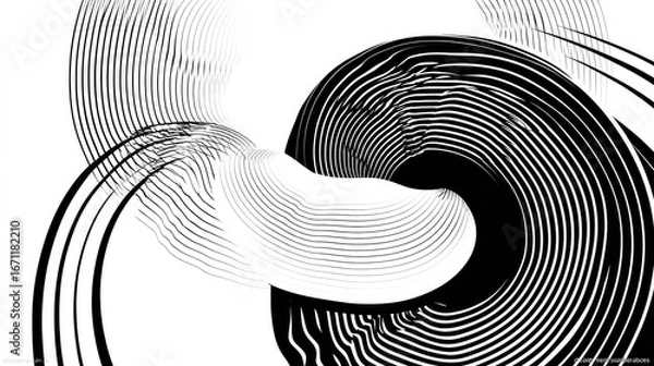 Fototapeta Abstract black and white design with intersecting lines and circles.