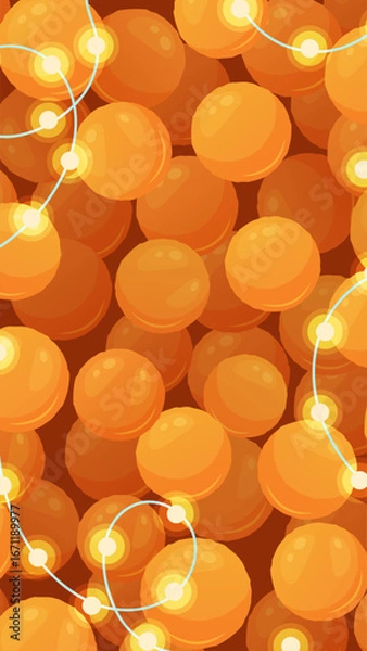 Fototapeta Festive vertical background with glowing garlands and mandarins. perfect for New Years Stories and holiday posts