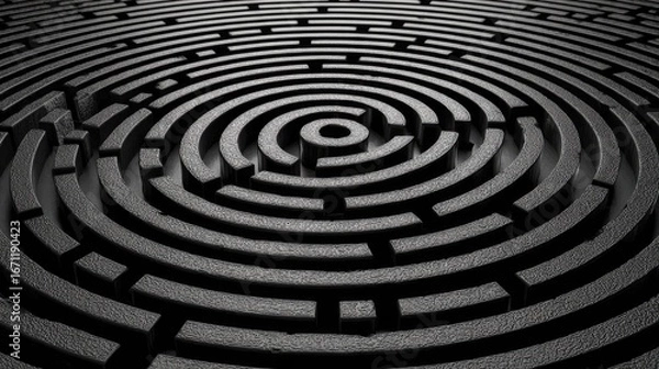 Fototapeta Concentric maze pattern in grayscale.