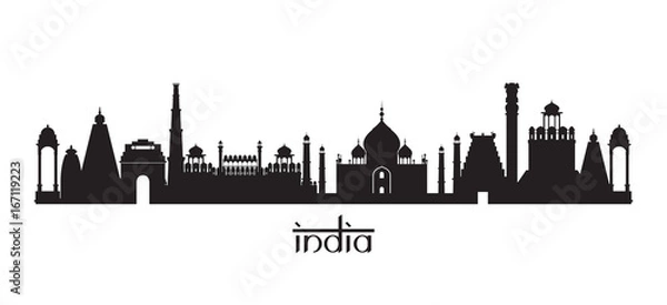 Fototapeta Skyline zabytki Indii w czarno-białej sylwetce