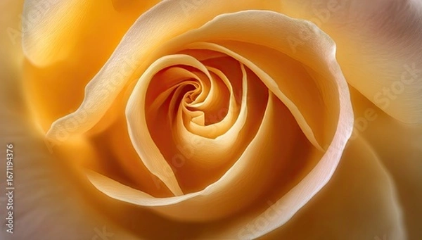 Obraz Close-up of a pale peach rose's intricate center.  Soft,  light-catching petals spiral inwards, creating a delicate, almost luminous, focal point