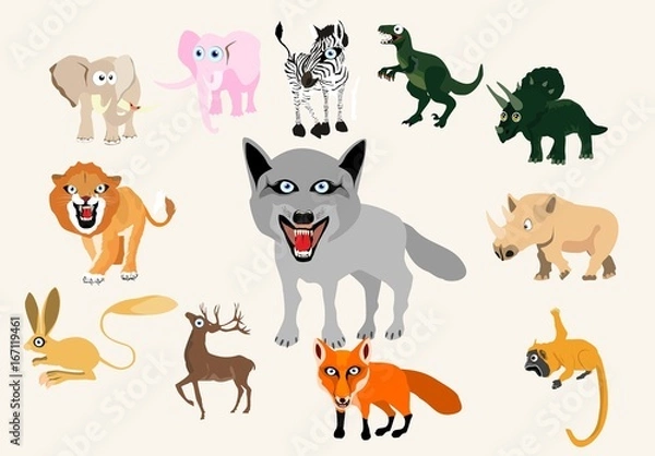Fototapeta Cartoon animals characters vector illustration