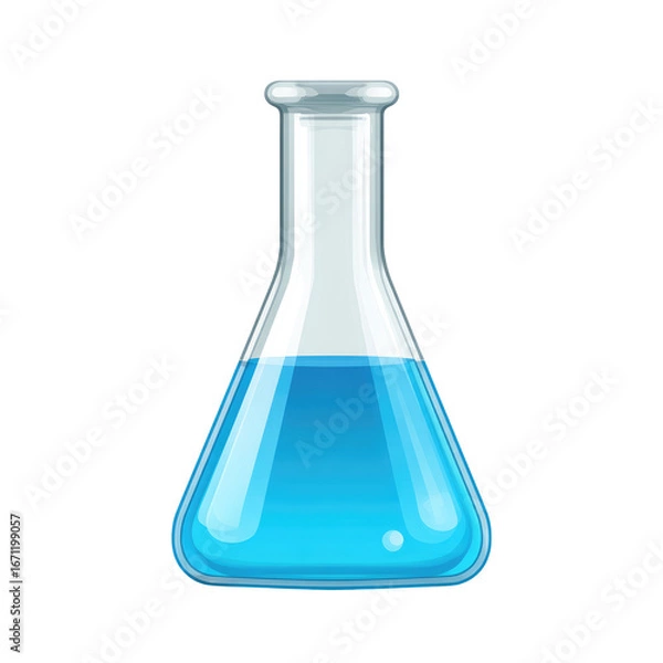 Fototapeta Clear glass conical flask, filled with vibrant blue liquid