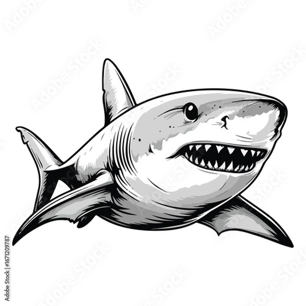 Fototapeta vector illustration of an aggressive great white shark