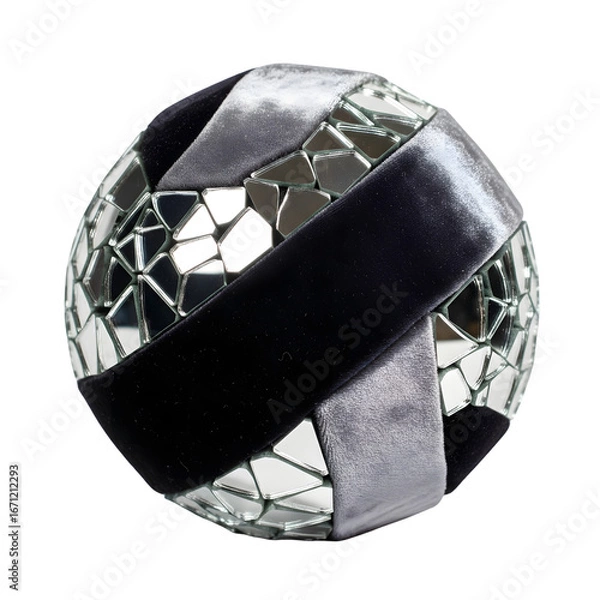 Fototapeta Abstract sphere mosaic with reflective silver and black accents