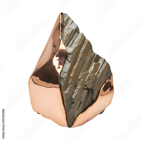 Fototapeta Abstract sculpture with metallic and earthy tones against a dark backdrop