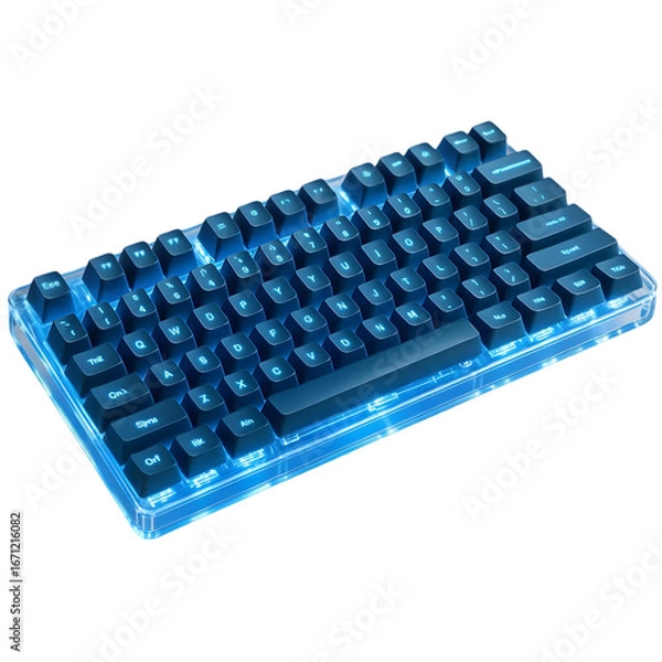 Fototapeta Modern mechanical keyboard with vibrant blue rgb backlighting and transparent casing