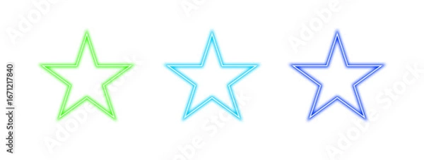 Fototapeta Collection of colorful glowing neon star frames
