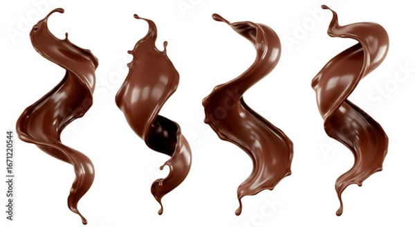 Fototapeta Flowing dark chocolate swirls isolated on transparent background