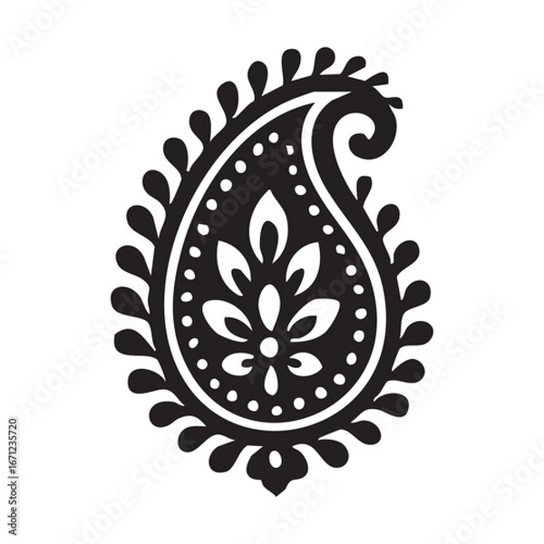 Fototapeta Paisley sari traditional motif, vector clean black on white.