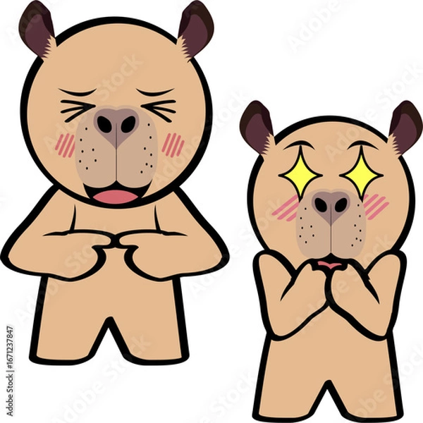 Obraz cute capybara kid character cartoon expressions pack collection in vector art