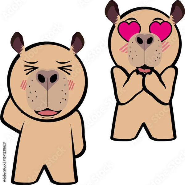 Obraz cute capybara kid character cartoon expressions pack collection in vector art