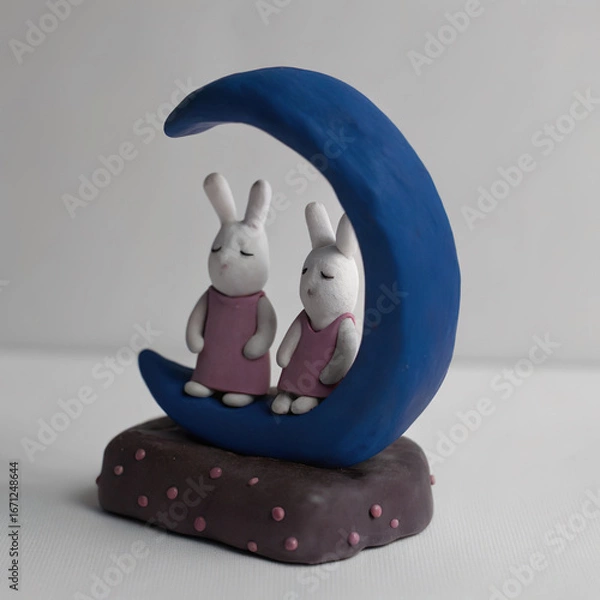 Fototapeta Chuseok Moon Rabbit Illustration | Cute Rabbits Making Rice Cake on the Moon