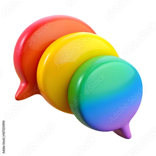 Fototapeta Rainbow Chat Bubbles 3D Render Illustration for Communication and Social Media