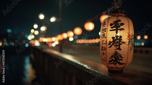 Fototapeta Japanese Lantern Glow: A Nighttime View on the Bridge of Lights