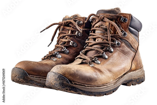 Obraz Hiking boots on a white background