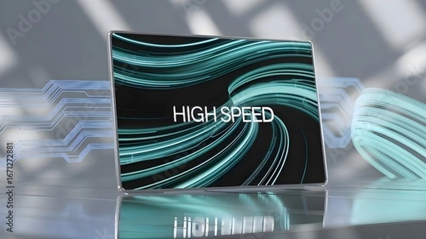Fototapeta Experience the future of connectivity with this stunning digital display showcasing dynamic high speed data flow and modern technological advancement