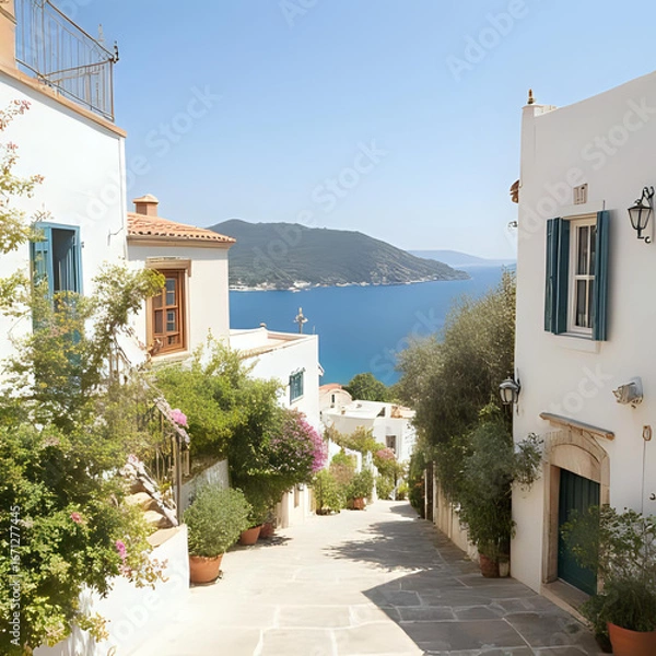 Obraz 地中海沿岸の白い壁の村