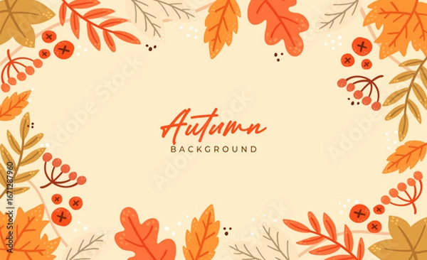Obraz Bright autumn background with colorful fall leaves, maple, and oak branches. Perfect seasonal vector design and illustration for banners, wallpapers, Thanksgiving, and nature-themed projects.