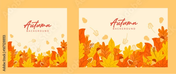 Obraz Bright autumn background with colorful fall leaves, maple, and oak branches. Perfect seasonal vector design and illustration for banners, wallpapers, Thanksgiving, and nature-themed projects.