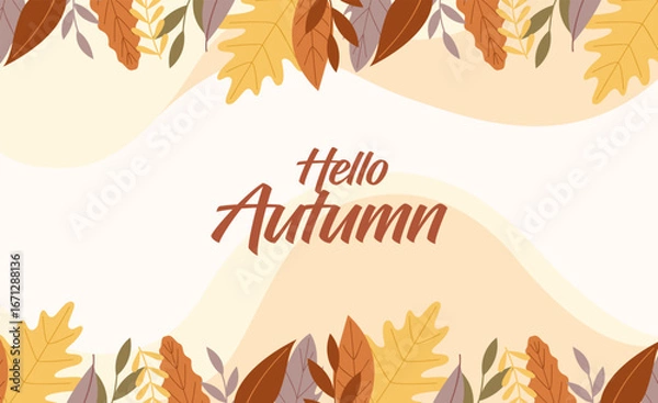 Obraz Bright autumn background with colorful fall leaves, maple, and oak branches. Perfect seasonal vector design and illustration for banners, wallpapers, Thanksgiving, and nature-themed projects.