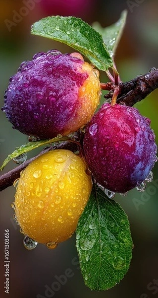 Fototapeta Ripe Plums on the Branch