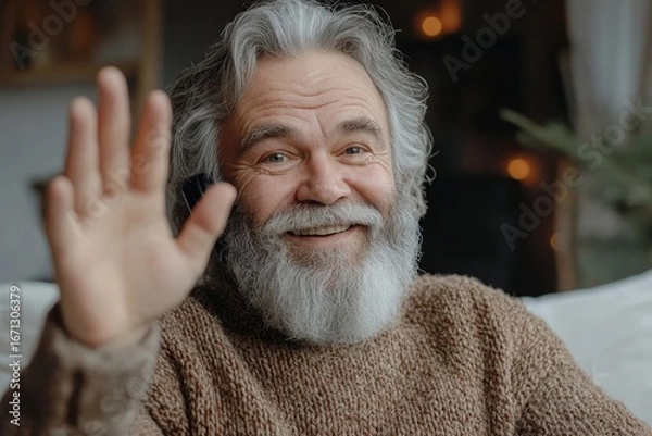 Fototapeta Close up photo of an older gray haired man with a bear, Generative AI