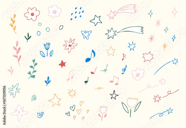 Fototapeta 手描きのあしらいの漫符イラスト アイコンセット(カラー)