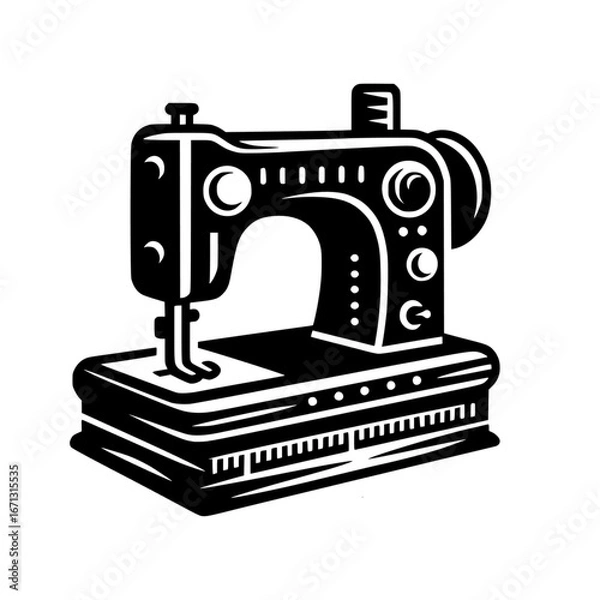 Obraz Sewing machine black vector icon with transparent background 