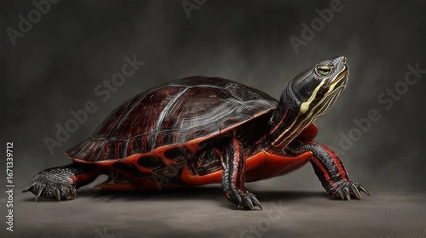 Obraz Vibrant Red-Eared Slider Turtle on Neutral Background