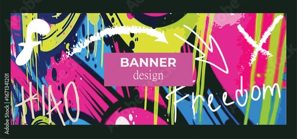 Fototapeta Vector drawing banner poster background wall drawing cover card graffiti style design elements