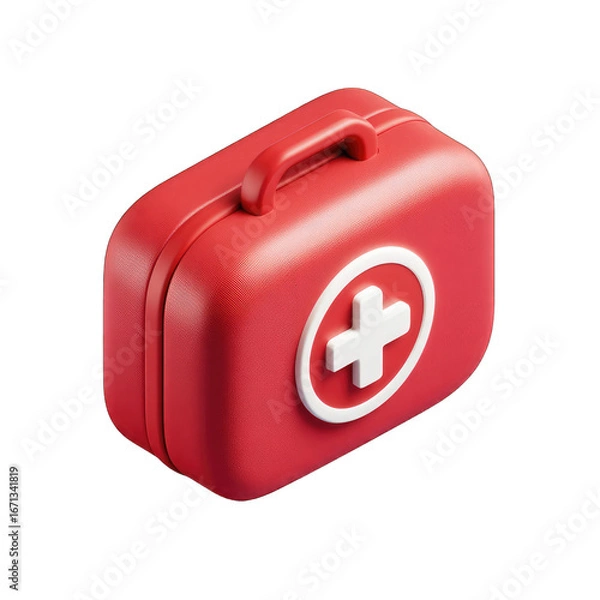 Fototapeta Red first-aid kit, 3D isometric style