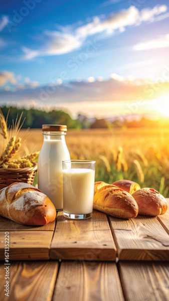 Obraz Rustic Snack with Wheat Field View